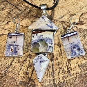 Purple Opalized Bertrandite Fluorite Pendant & Earrings